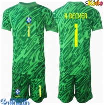 Brazil Alisson Becker #1 Goalkeeper Replica Home Minikit Copa America 2024 Short Sleeve (+ pants)